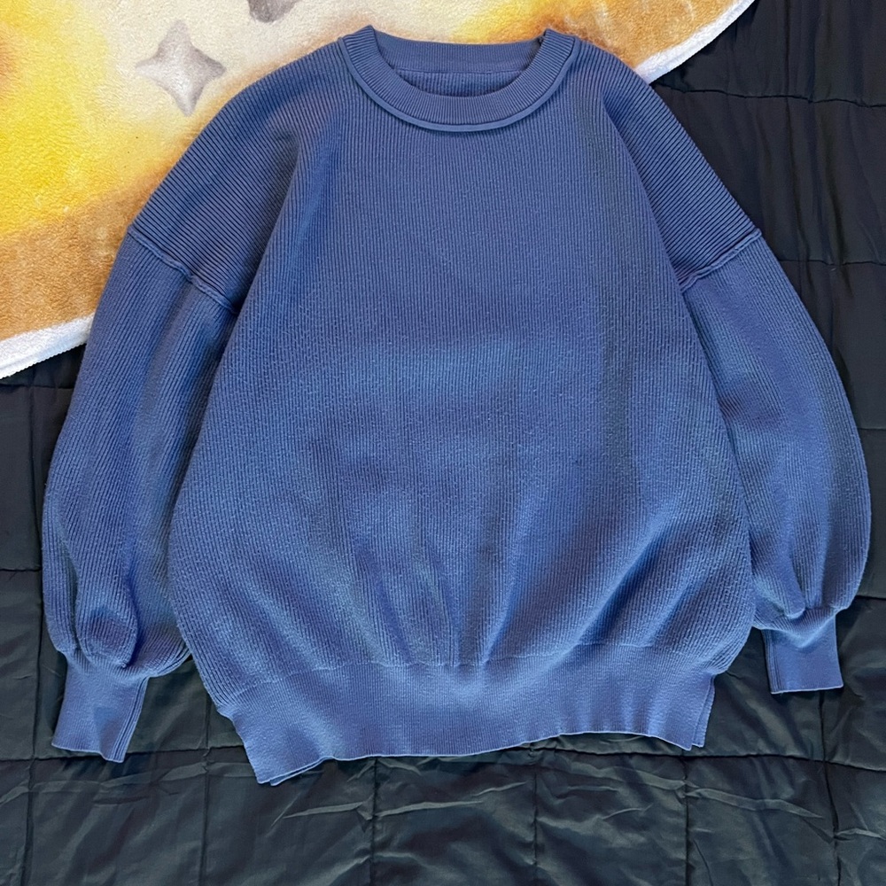 Blue Ribbed Knit Sweater